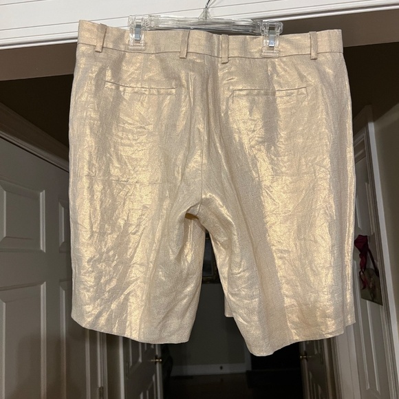 NWT J.Crew Metallic Champagne Gold Light Khaki Linen Dress Shorts Size 6 - Picture 2 of 3